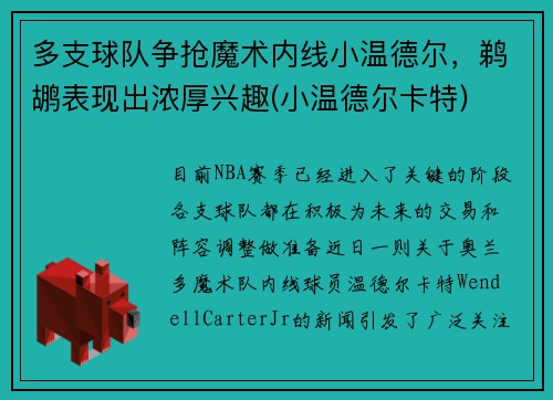 多支球队争抢魔术内线小温德尔，鹈鹕表现出浓厚兴趣(小温德尔卡特)