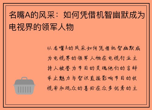 名嘴A的风采：如何凭借机智幽默成为电视界的领军人物