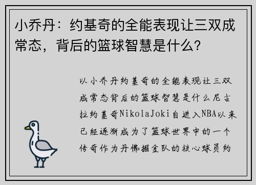 小乔丹：约基奇的全能表现让三双成常态，背后的篮球智慧是什么？
