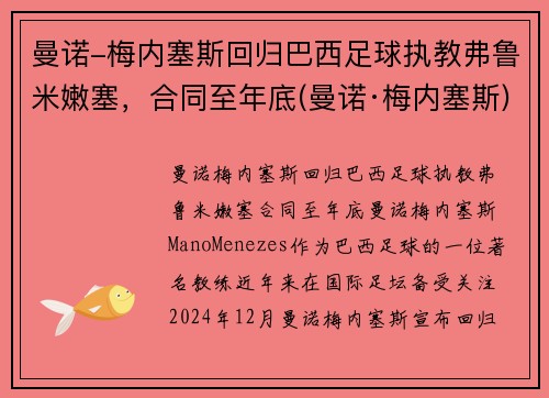 曼诺-梅内塞斯回归巴西足球执教弗鲁米嫩塞，合同至年底(曼诺·梅内塞斯)