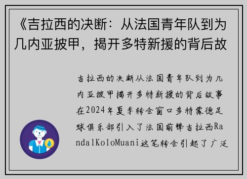 《吉拉西的决断：从法国青年队到为几内亚披甲，揭开多特新援的背后故事》